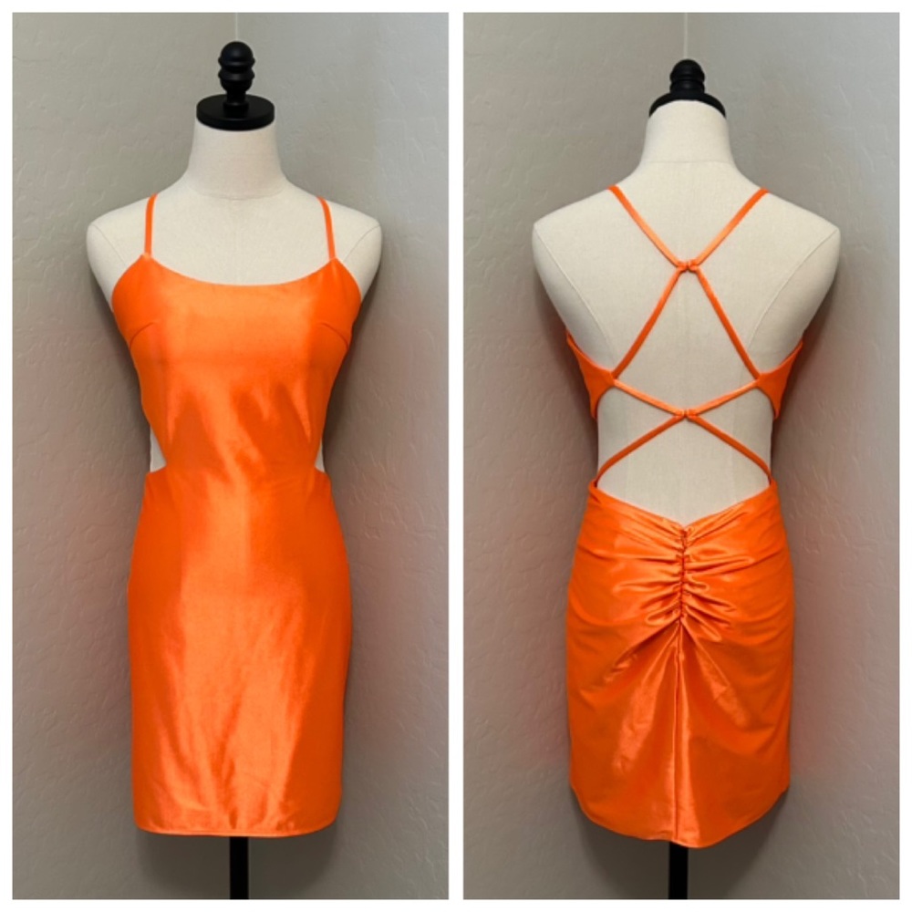 NEW ALYCE SZ 6 BRIGHT ORANGE SATIN CUT OUT FORMAL COCKTAIL DRESS